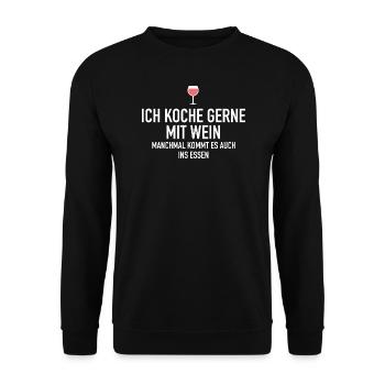Ich koche gerne mit Wein - Unisex Pullover - Schwarz - Vorne - Alina (178cm) & Michal (187cm)