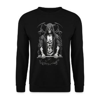 Grim Reaper Bodybuilder Fitness Motiv - Unisex Pullover - Schwarz - Vorne - Alina (178cm) & Michal (187cm)