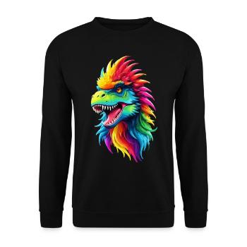 Dino Dinosaurier Saurier T-Rex Regenbogen Kinder - Unisex Pullover - Schwarz - Vorne - Alina (178cm) & Michal (187cm)