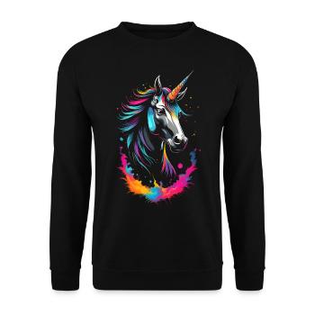 Licorne néon colorée - Fantasy Dreamscape - Sweat-shirt Unisexe - noir - Devant - Alina (178cm) & Michal (187cm)