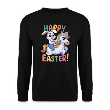 Ostern Einhorn Osterhase Happy Easter Osterfest - Unisex Pullover - Schwarz - Vorne - Alina (178cm) & Michal (187cm)