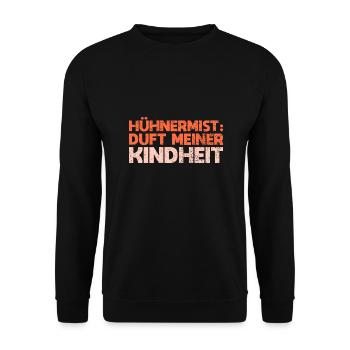Hühnermist: Duft Meiner Kindheit - Unisex Pullover - Schwarz - Vorne - Alina (178cm) & Michal (187cm)