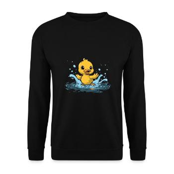 Niedliche Ente Baden Plantschen für Kinder - Unisex Pullover - Schwarz - Vorne - Alina (178cm) & Michal (187cm)