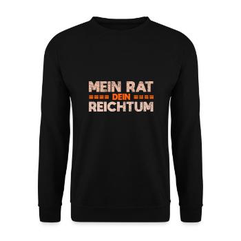 Mein Rat, Dein Reichtum - Unisex Pullover - Schwarz - Vorne - Alina (178cm) & Michal (187cm)
