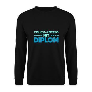 Couch-Potato Mit Diplom - Unisex Pullover - Schwarz - Vorne - Alina (178cm) & Michal (187cm)
