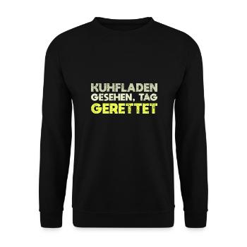 Kuhfladen Gesehen, Tag Gerettet - Unisex Pullover - Schwarz - Vorne - Alina (178cm) & Michal (187cm)