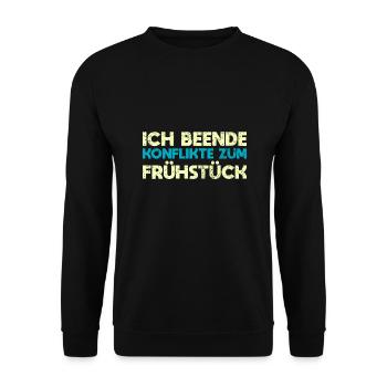 Ich Beende Konflikte Zum Frühstück - Unisex Pullover - Schwarz - Vorne - Alina (178cm) & Michal (187cm)