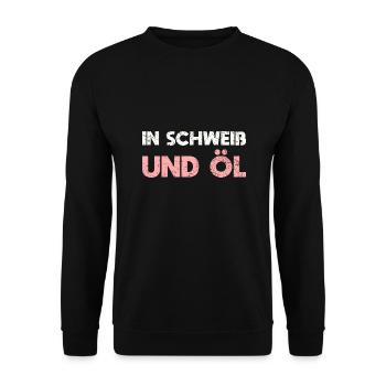 In Schweiß Und Öl - Unisex Pullover - Schwarz - Vorne - Alina (178cm) & Michal (187cm)