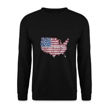 Patriotisches Puzzle Flagge Amerikanischer Stolz - Unisex Pullover - Schwarz - Vorne - Alina (178cm) & Michal (187cm)