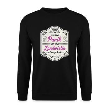 Bauerin Landwirtin Panik - Unisex Pullover - Schwarz - Vorne - Alina (178cm) & Michal (187cm)