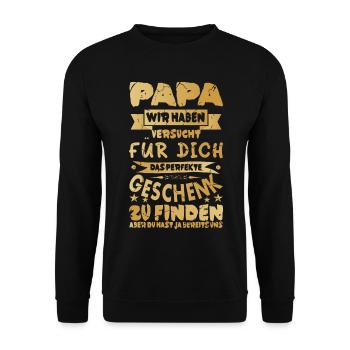 Geschenk für Papa - Unisex Pullover - Schwarz - Vorne - Alina (178cm) & Michal (187cm)