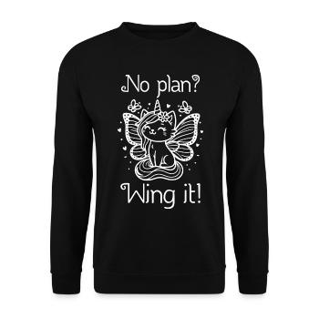 No Plan Wing It winged unicorn cat - Unisex Sweatshirt - black - Front - Alina (178cm) & Michal (187cm)