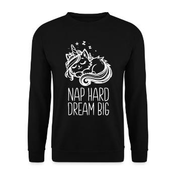Nap Hard Dream Big Sleeping Unicorn Cat - Unisex Sweatshirt - black - Front - Alina (178cm) & Michal (187cm)