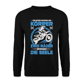 Motocross Geschenk Zwei Räder Seele Spruch Biker - Unisex Pullover - Schwarz - Vorne - Alina (178cm) & Michal (187cm)
