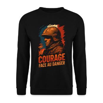 Feuerwehrmann Mut im Angesicht der Gefahr – Französische Helden - Unisex Pullover - Schwarz - Vorne - Alina (178cm) & Michal (187cm)