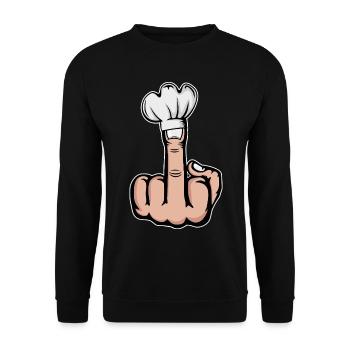 Mittelfinger Stinkefinger Kochmütze Design - Unisex Pullover - Schwarz - Vorne - Alina (178cm) & Michal (187cm)