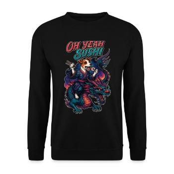 Sushi Jack Russell Terrier Kimono Drache Geschenk - Unisex Pullover - Schwarz - Vorne - Alina (178cm) & Michal (187cm)