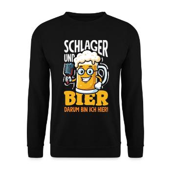 Schlager Und Bier Darum Bin Ich Hier Saufen Party - Unisex Pullover - Schwarz - Vorne - Alina (178cm) & Michal (187cm)