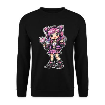 Fille d’anime Kawaii avec un casque - Sweat-shirt Unisexe - noir - Devant - Alina (178cm) & Michal (187cm)