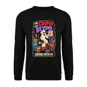 Coupon from Beyond – Sparfuchs Horror Humor - Unisex Pullover - Schwarz - Vorne - Alina (178cm) & Michal (187cm)