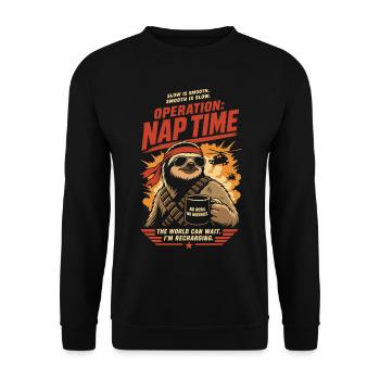 Operation Nap Time – Entspannter Spruch für Schläf - Unisex Pullover - Schwarz - Vorne - Alina (178cm) & Michal (187cm)