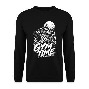Gym Time Skull Workout - Unisex Pullover - Schwarz - Vorne - Alina (178cm) & Michal (187cm)
