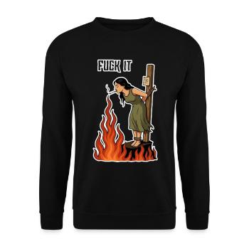 Fuck It – Hexe mit Zigarette Cartoon - Unisex Pullover - Schwarz - Vorne - Alina (178cm) & Michal (187cm)