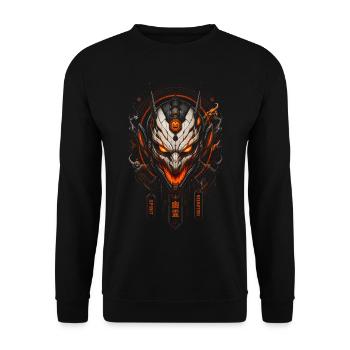 Oranger Uhrwerk-Dämonenkopf – Halloween-Maske - Unisex Pullover - Schwarz - Vorne - Alina (178cm) & Michal (187cm)