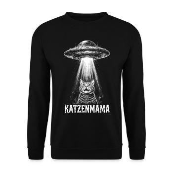 Katzenmama – UFO-Entführung - Unisex Pullover - Schwarz - Vorne - Alina (178cm) & Michal (187cm)