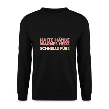 Kalte Hände, Warmes Herz, Schnelle Füße - Unisex Pullover - Schwarz - Vorne - Alina (178cm) & Michal (187cm)