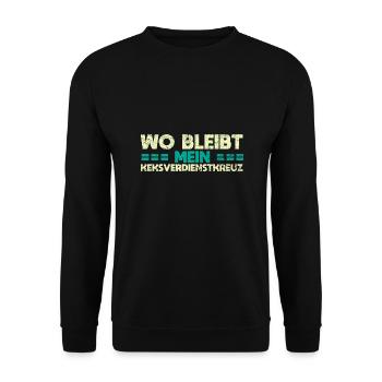 Wo Bleibt Mein Keksverdienstkreuz - Unisex Pullover - Schwarz - Vorne - Alina (178cm) & Michal (187cm)