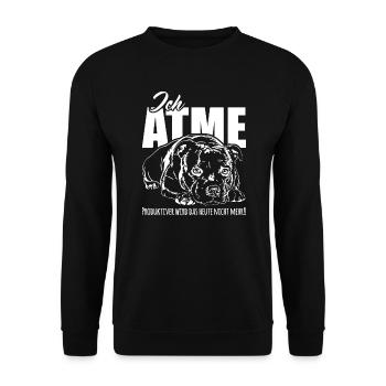 STAFFORDSHIRE BULLTERRIER ich atme Hunde Spruch - Unisex Pullover - Schwarz - Vorne - Alina (178cm) & Michal (187cm)