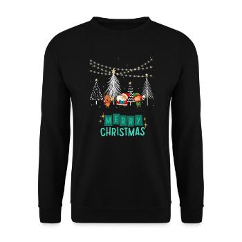 Merry Christmas Singing Santa Green - Unisex Pullover - Schwarz - Vorne - Alina (178cm) & Michal (187cm)