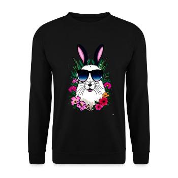 Hase Alpaka Osterhase Blumen - Unisex Pullover - Schwarz - Vorne - Alina (178cm) & Michal (187cm)
