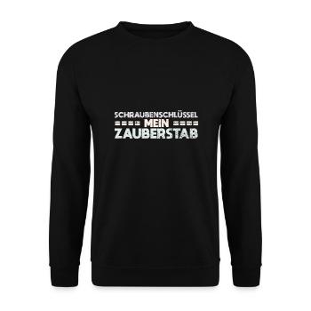Schraubenschlüssel: Mein Zauberstab - Unisex Pullover - Schwarz - Vorne - Alina (178cm) & Michal (187cm)