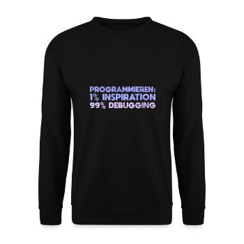 Programmieren: 1% Inspiration, 99% Debugging - Unisex Pullover - Schwarz - Vorne - Alina (178cm) & Michal (187cm)