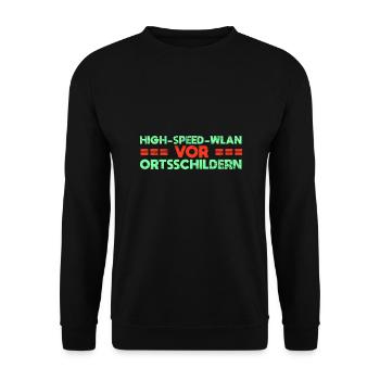 High-Speed-WLAN Vor Ortsschildern - Unisex Pullover - Schwarz - Vorne - Alina (178cm) & Michal (187cm)