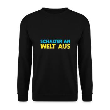 Schalter An, Welt Aus - Unisex Pullover - Schwarz - Vorne - Alina (178cm) & Michal (187cm)