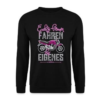 Frauen und ihr Motorrad - Unisex Pullover - Schwarz - Vorne - Alina (178cm) & Michal (187cm)