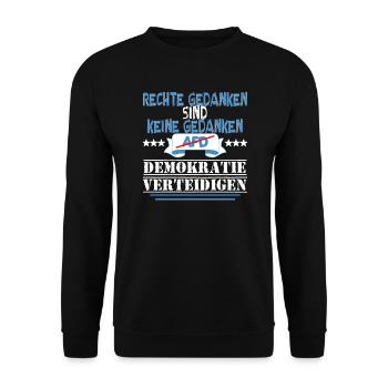 AfD stoppen gegen rechts Demokratie verteidigen - Unisex Pullover - Schwarz - Vorne - Alina (178cm) & Michal (187cm)