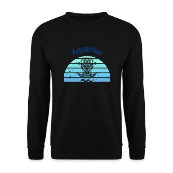 Retro-Logo astrologisches Zeichen "Wassermann" - Unisex Pullover - Schwarz - Vorne - Alina (178cm) & Michal (187cm)