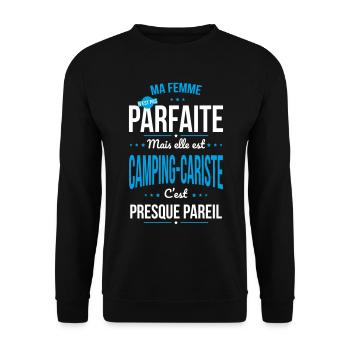 Ma femme pas parfaite mais est camping-cariste - Sweat-shirt Unisexe - noir - Devant - Alina (178cm) & Michal (187cm)