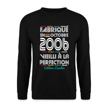 18. Geburtstag - Hergestellt im Oktober 2006 - Unisex Pullover - Schwarz - Vorne - Alina (178cm) & Michal (187cm)