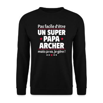 Pas facile super papa archer, fête des pères, noël - Sweat-shirt Unisexe - noir - Devant - Alina (178cm) & Michal (187cm)