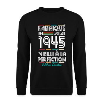 Anniversaire 80 ans - Fabriqué en Mai 1945 - Sweat-shirt Unisexe - noir - Devant - Alina (178cm) & Michal (187cm)