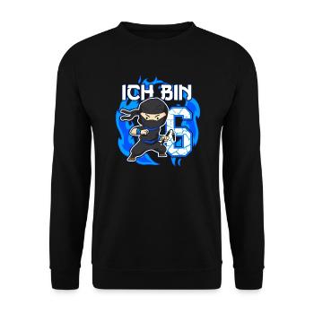 6. Geburtstag kleiner Ninja Junge 6 Jahre alt - Unisex Pullover - Schwarz - Vorne - Alina (178cm) & Michal (187cm)