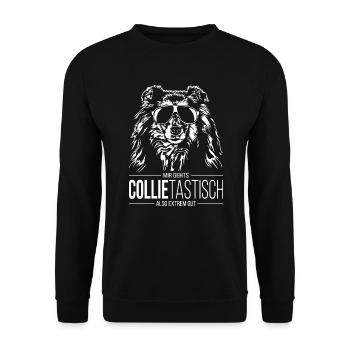 COLLIETASTISCH Langhaar Collie Hundespruch Hunde - Unisex Pullover - Schwarz - Vorne - Alina (178cm) & Michal (187cm)