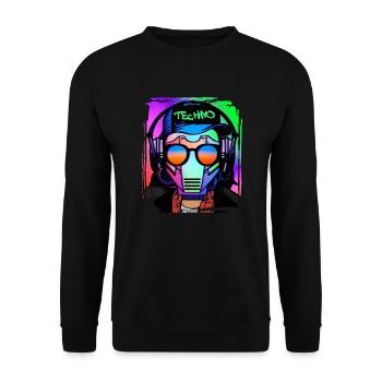 Psychedelic / Techno / Minimal Head Design - Unisex Pullover - Schwarz - Vorne - Alina (178cm) & Michal (187cm)