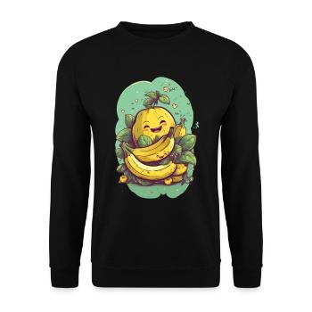Banane Kawaii gesund Geschenk - Unisex Pullover - Schwarz - Vorne - Alina (178cm) & Michal (187cm)