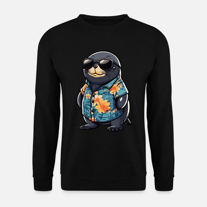 Robbe Tier Lustig Sommer - Unisex Pullover - Schwarz